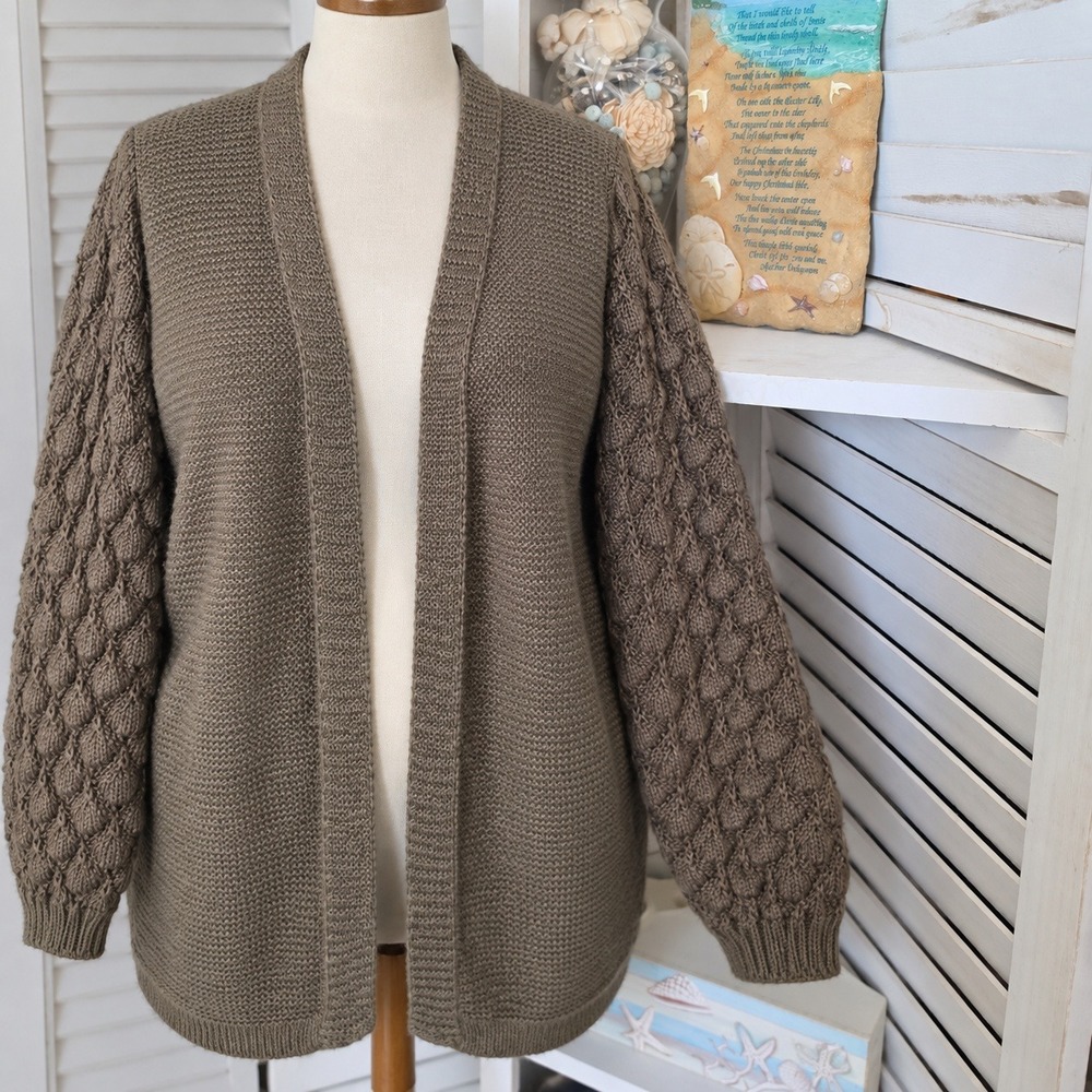 Cato EST. 1946 Cardigan 22/24W Brown Cable Knit Sleeve Open Front Sweater